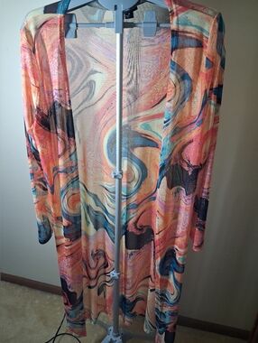 Multicolor Sheer Duster - Coral, Teal & Peach